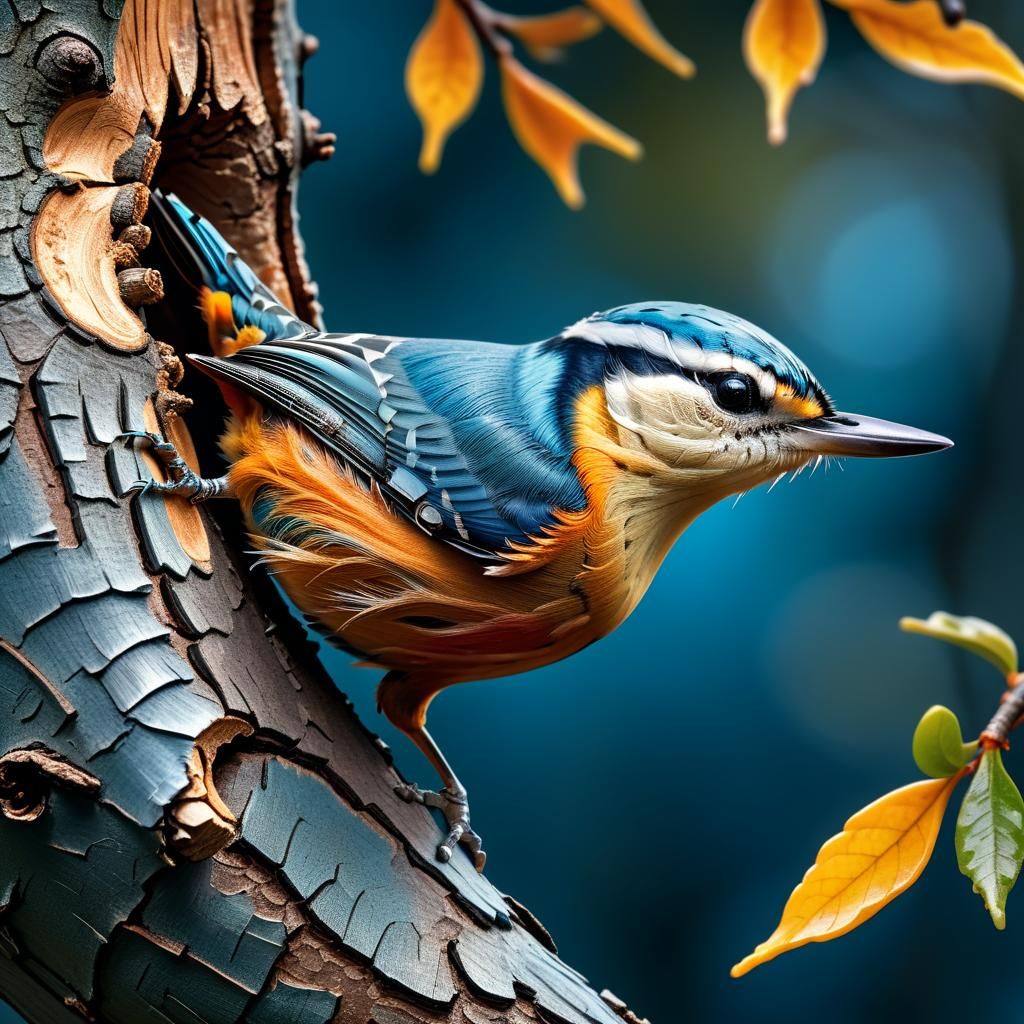 Close-up of Vividly Colored Nuthatch in Tree