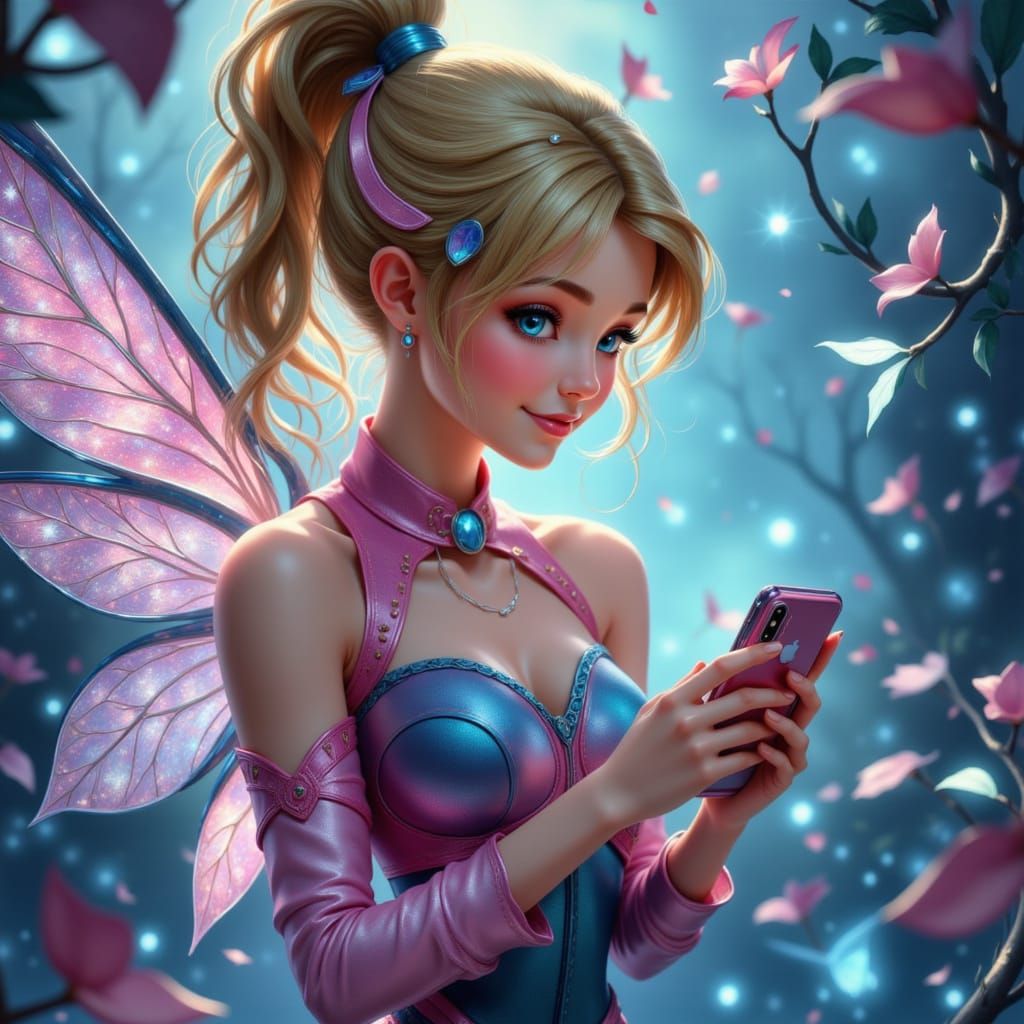 <lora:Lora mon imagination:1.0> GROS PLAN DE LA Fée Clochette yeux bleus  beau sourire, avec des ailes brillantes une qu...