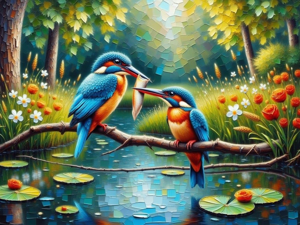 Majestic Kingfisher Thriving in a Pond Landscape