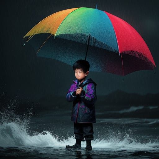 Boy Braving Stormy Winds and Rain Concept Art
