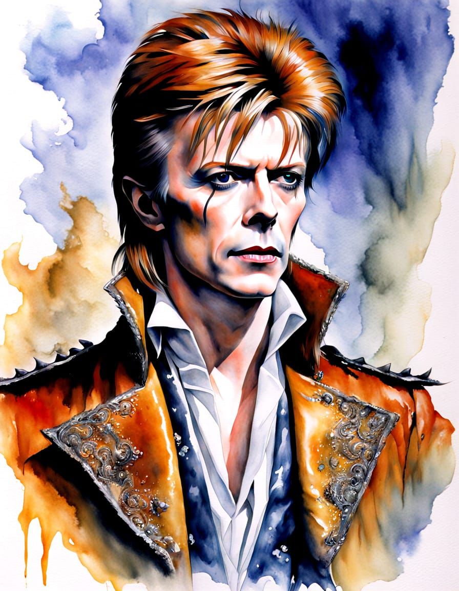David Bowie as Goblin King in Vibrant Watercolour