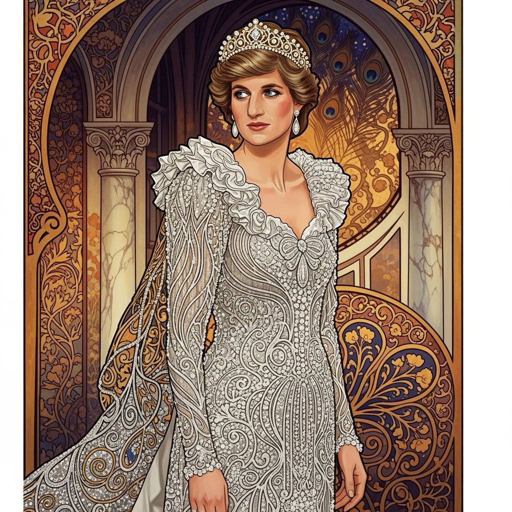 Princess Diana Portrait in Art Nouveau Style