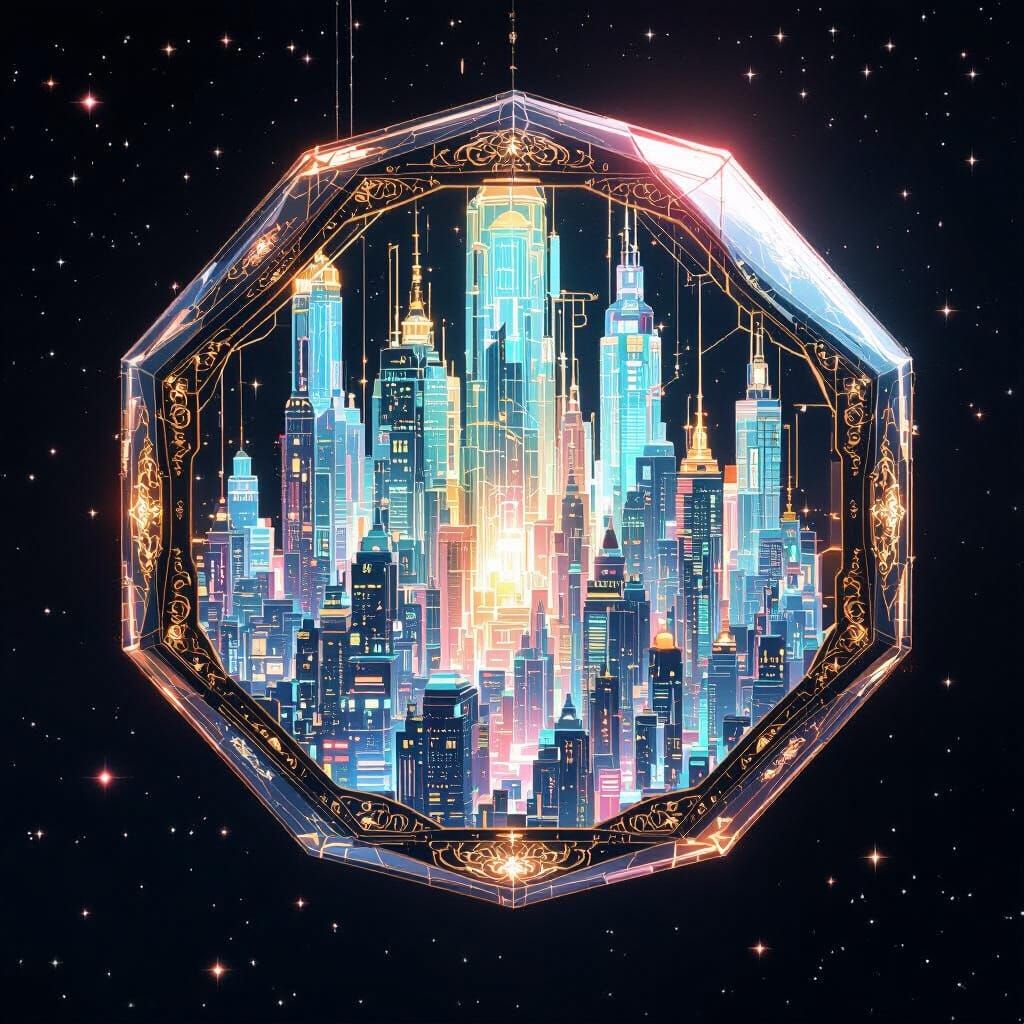Futuristic City in Orb, Klimt-Inspired Sci-Fi Art
