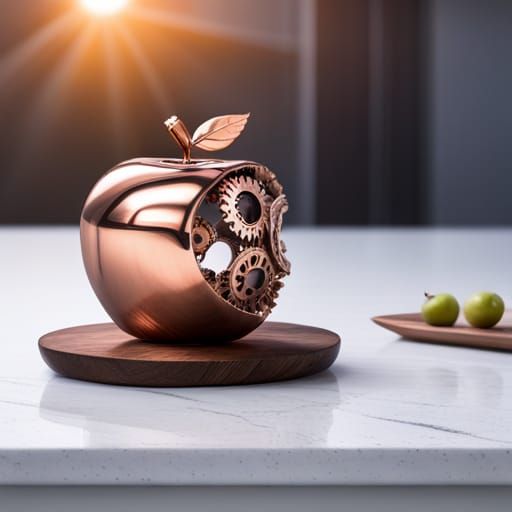 Copper Gear Apple on Marble Table in Kitchen