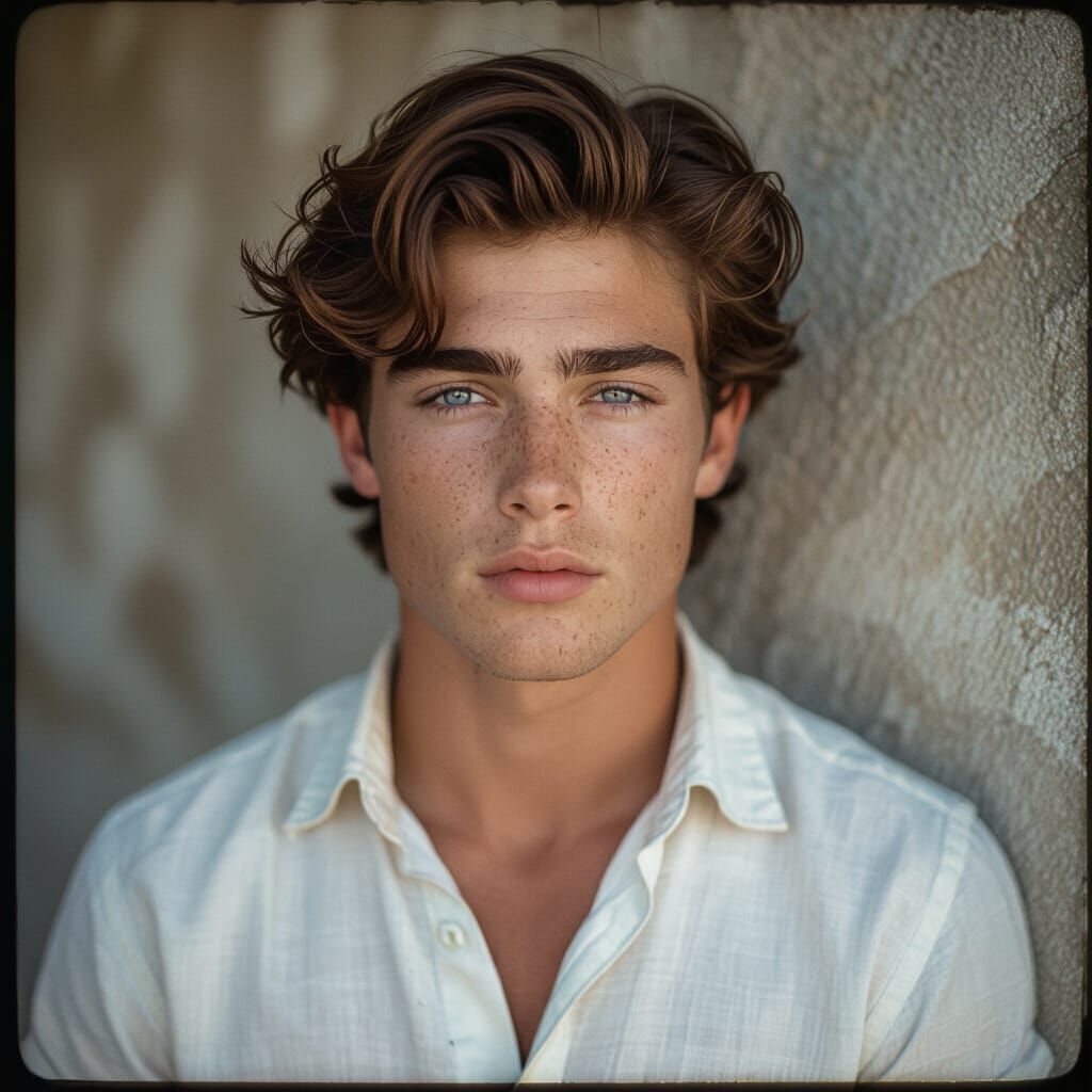 Dramatic Film Still of a Handsome Young Man