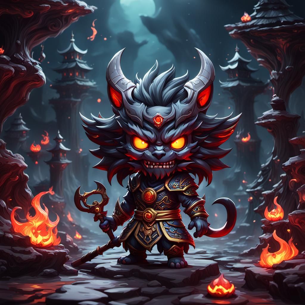 Chibi Demonic Shibaten in Detailed Matte Painting