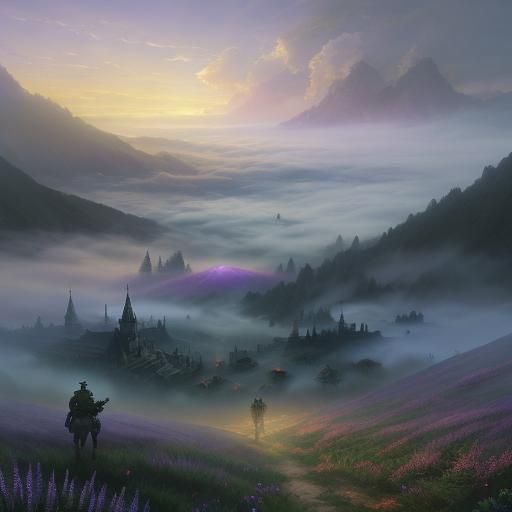 Ethereal Fantasy Battlefield in Kinkade Style