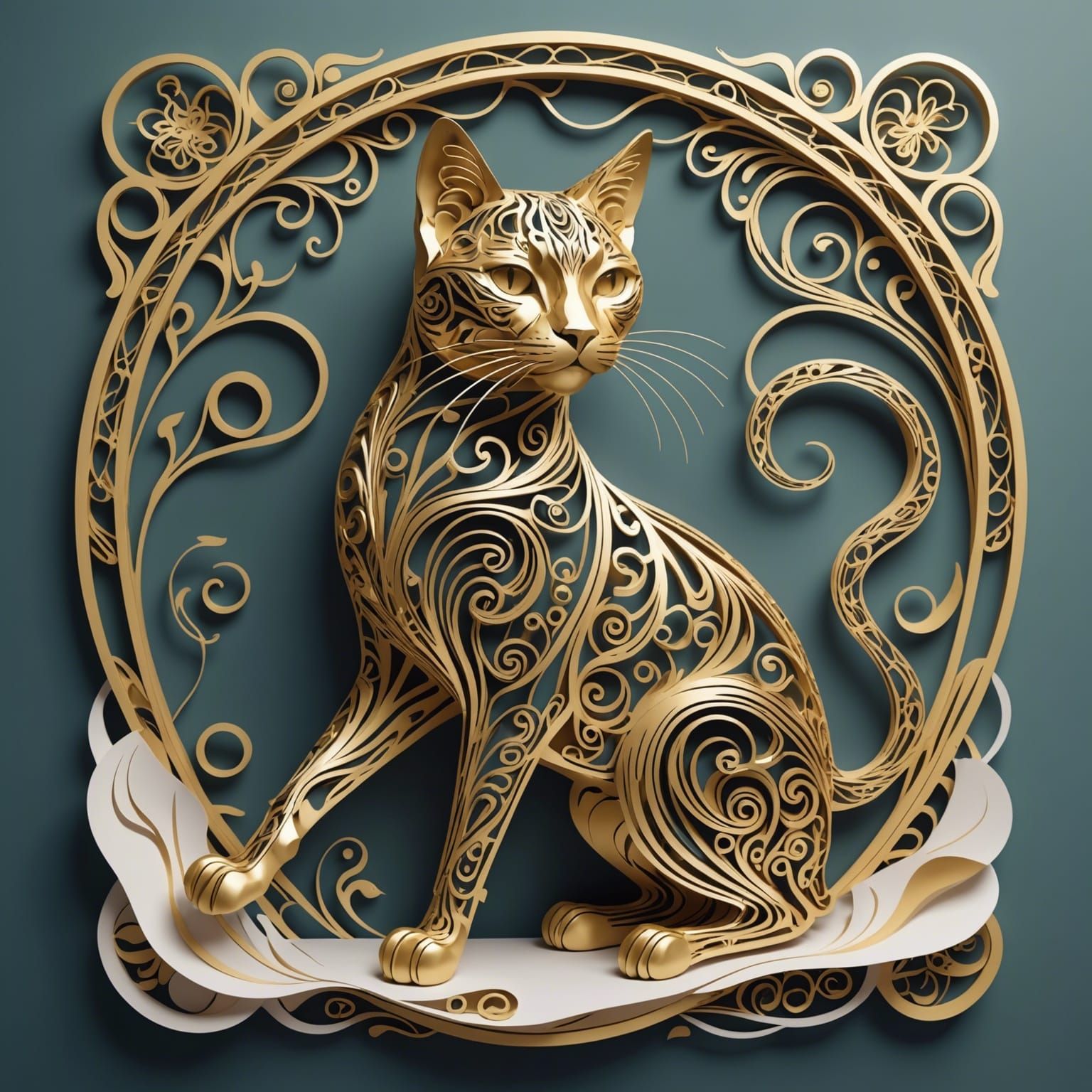 Abstract Cat-Human Figure in Paper-Cut Style