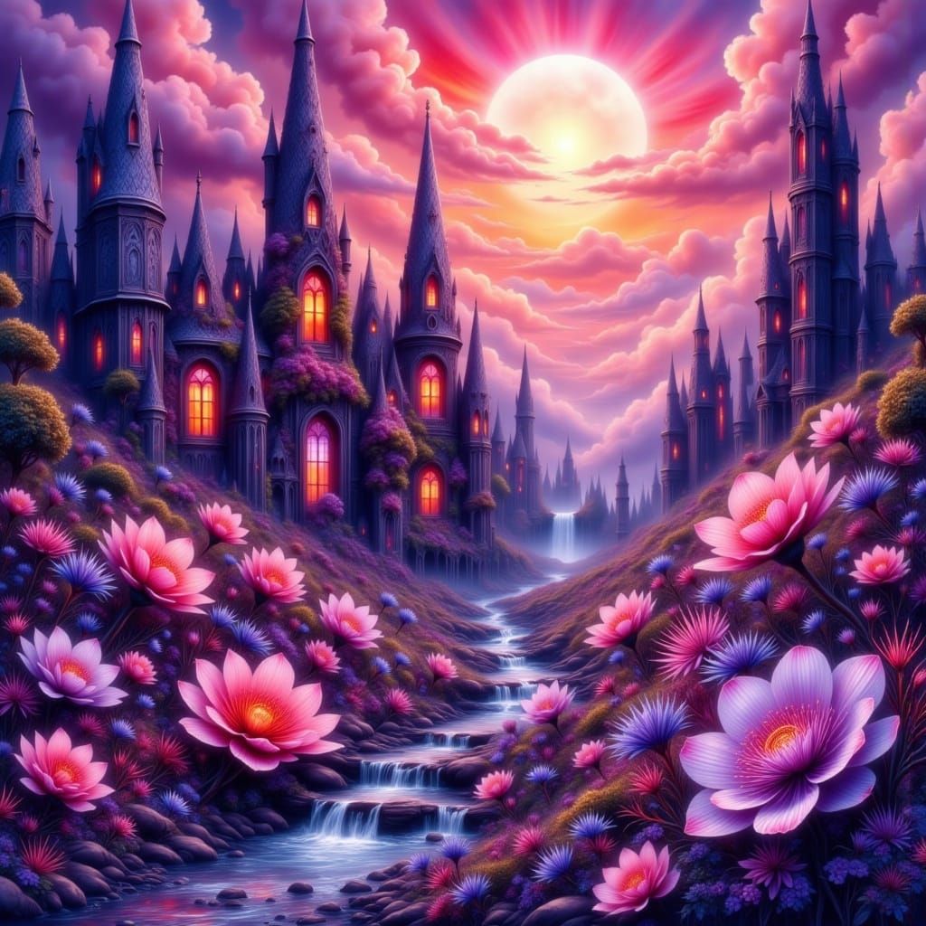 Bioluminescent Alien Cityscape in Ethereal Ink Illustration