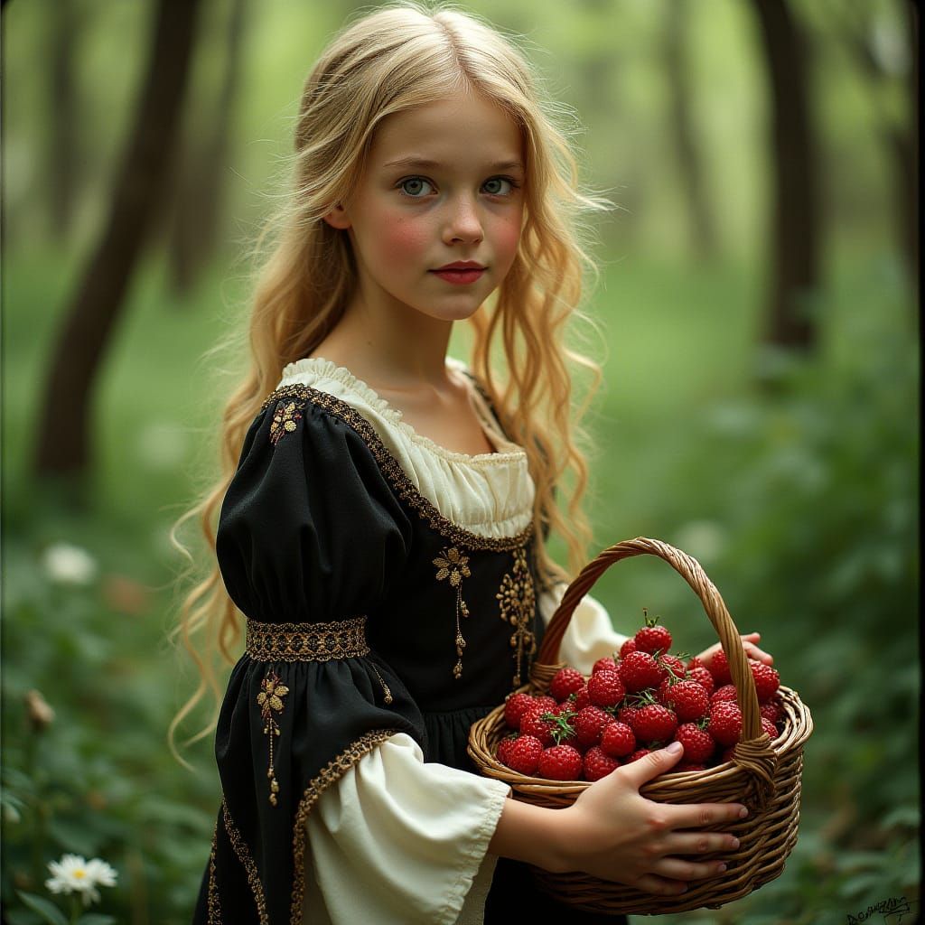 Medieval Maiden in Lush Forest Landscape