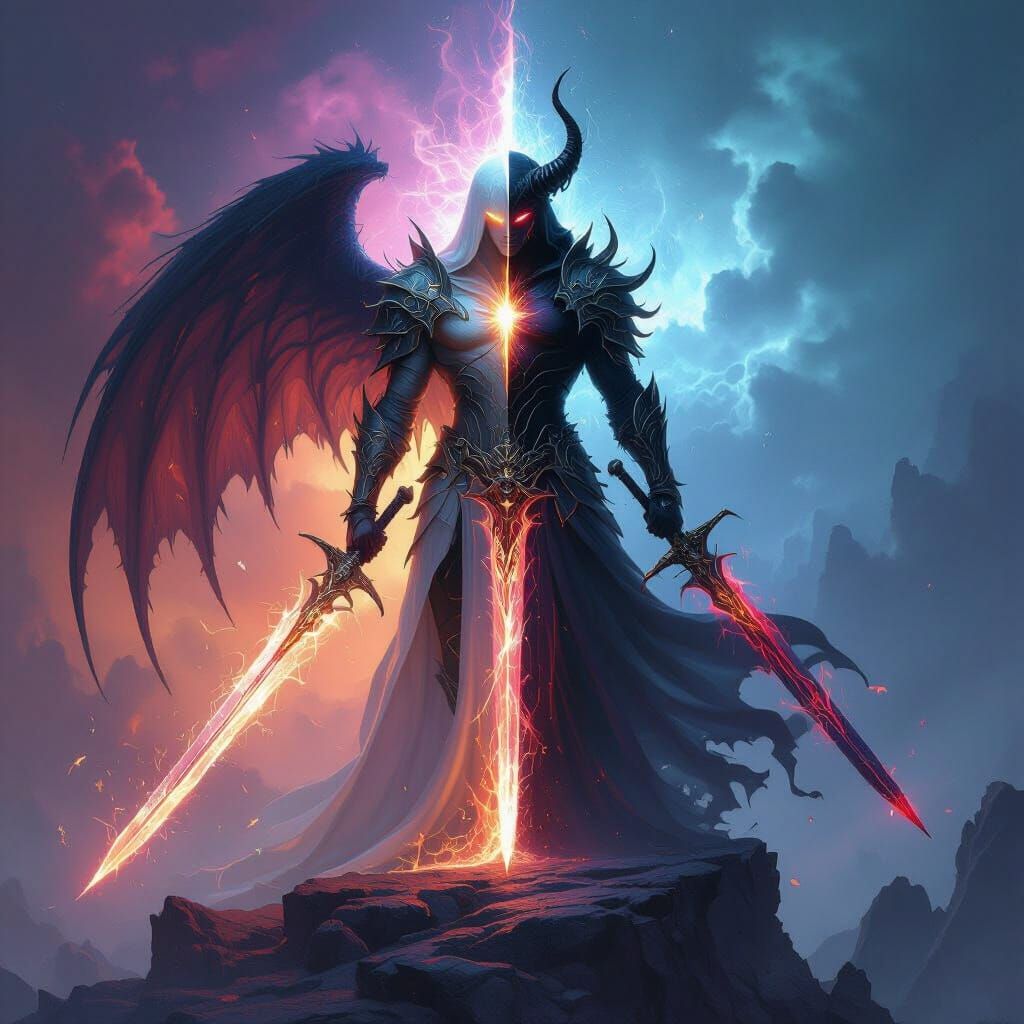 Dark Angel Demon Hybrid in Hyperrealistic Splash Art