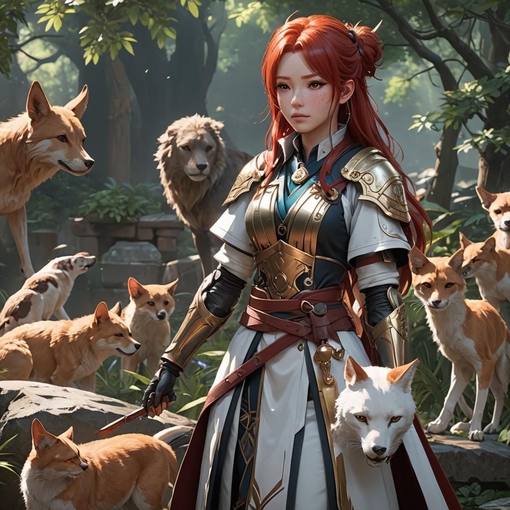 Anime Girl Healer with Red Hair and Bronze Skin
