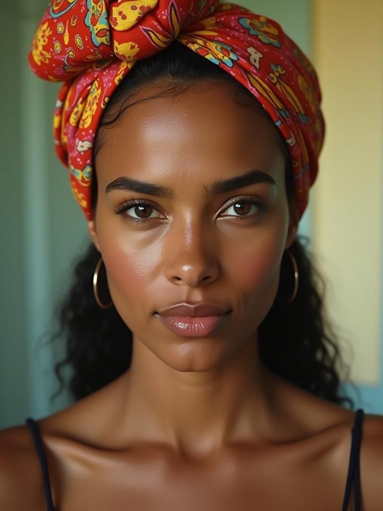 80s Woman with Headscarf in Hyper-Realistic Style