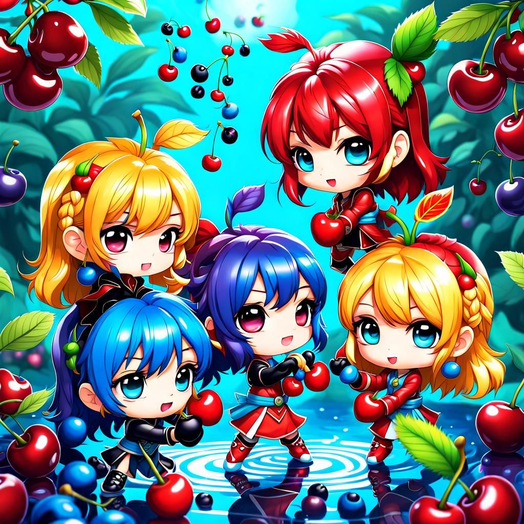 Chibi Cherries and Blueberries Clash in Airbrush Art