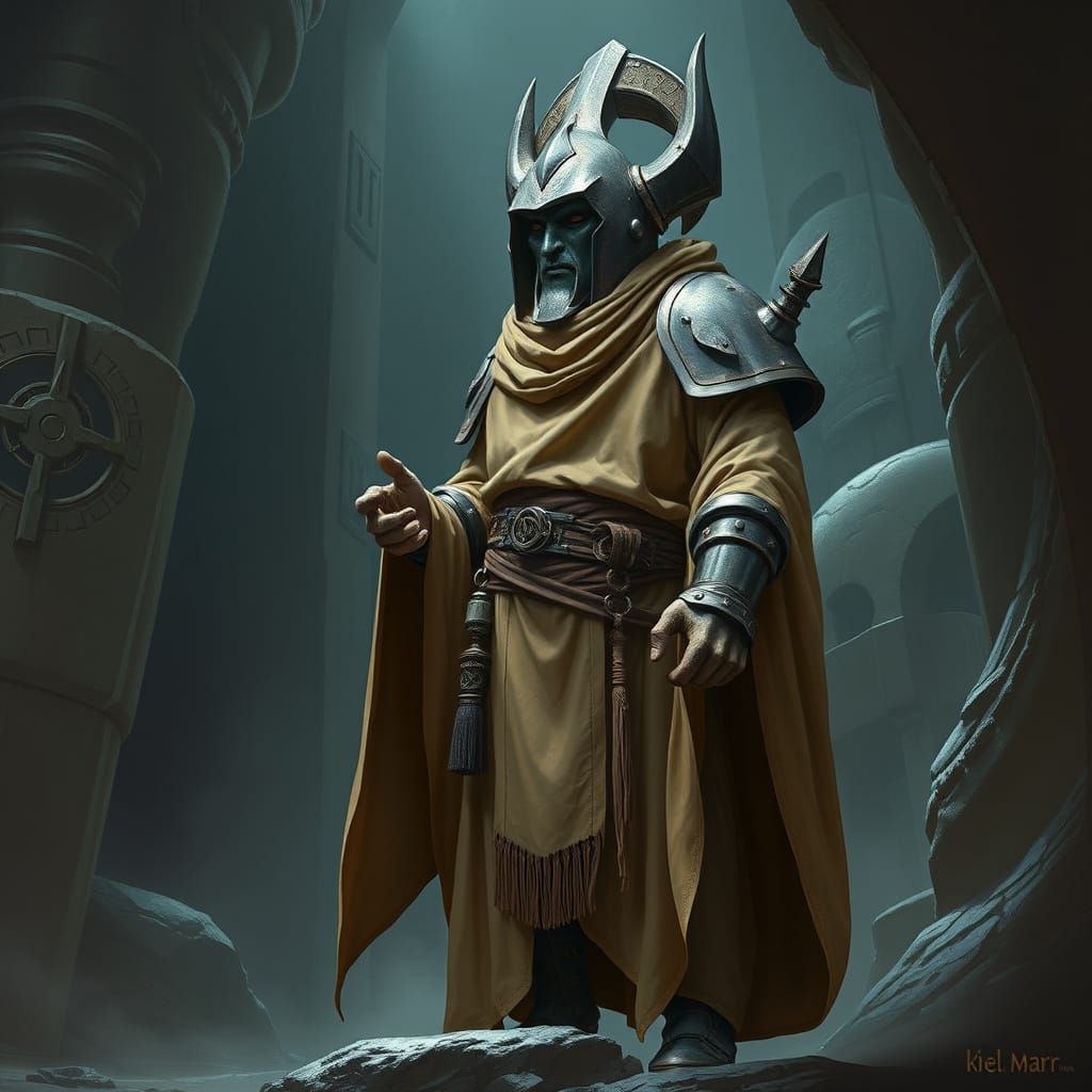 Warforged Monk in the Echo Vaults: Sci-Fi Concept Art