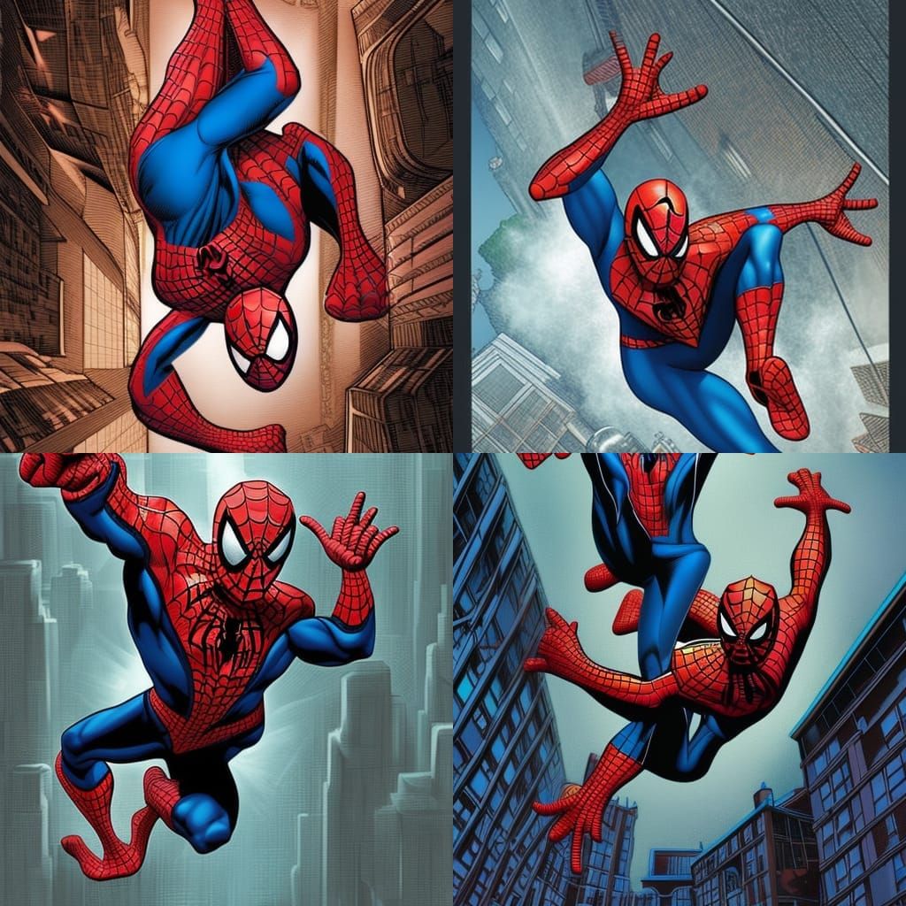 Spiderman's Descent: Comic Book Art Illustration