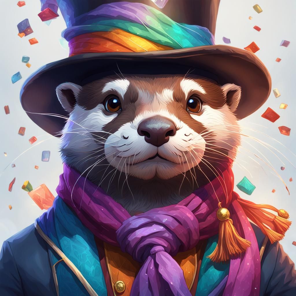 Magician Otter Pulling Scarves, Digital Art Portrait