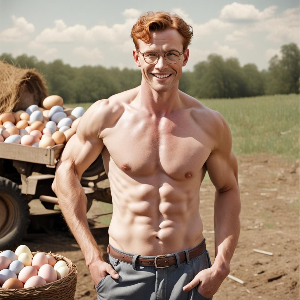 Retro 1950s Farmer Wiping Sweat After Easter Harvest