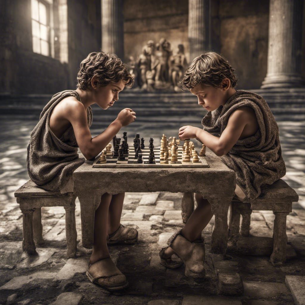 Ancient Roman Children Playing Chess in HDR