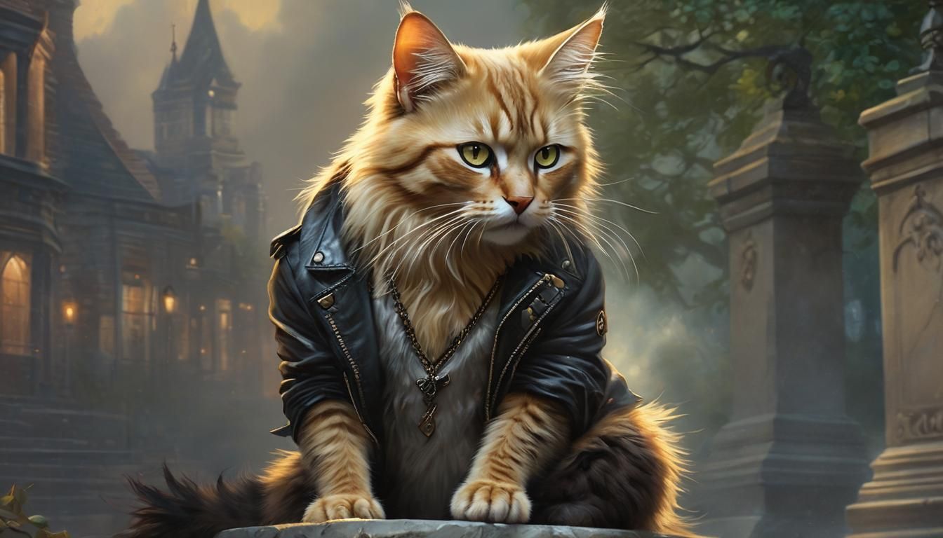 Punk Rock Cat Portrait in Ethereal Style