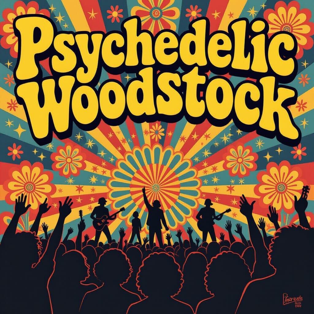 Psychedelic Woodstock Poster with Vibrant Colors