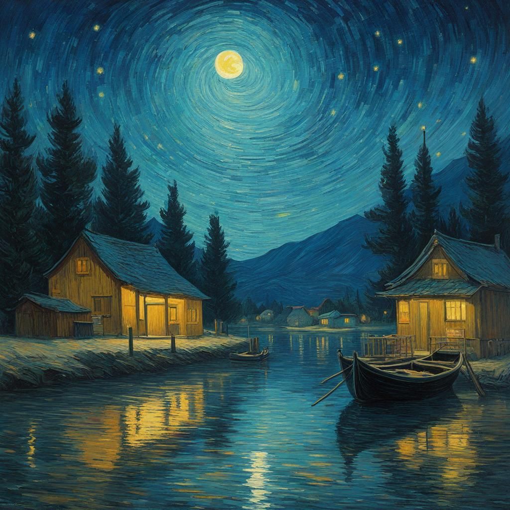 Starry Night Moonlit Hypnosis: A Post-Impressionist Vision
