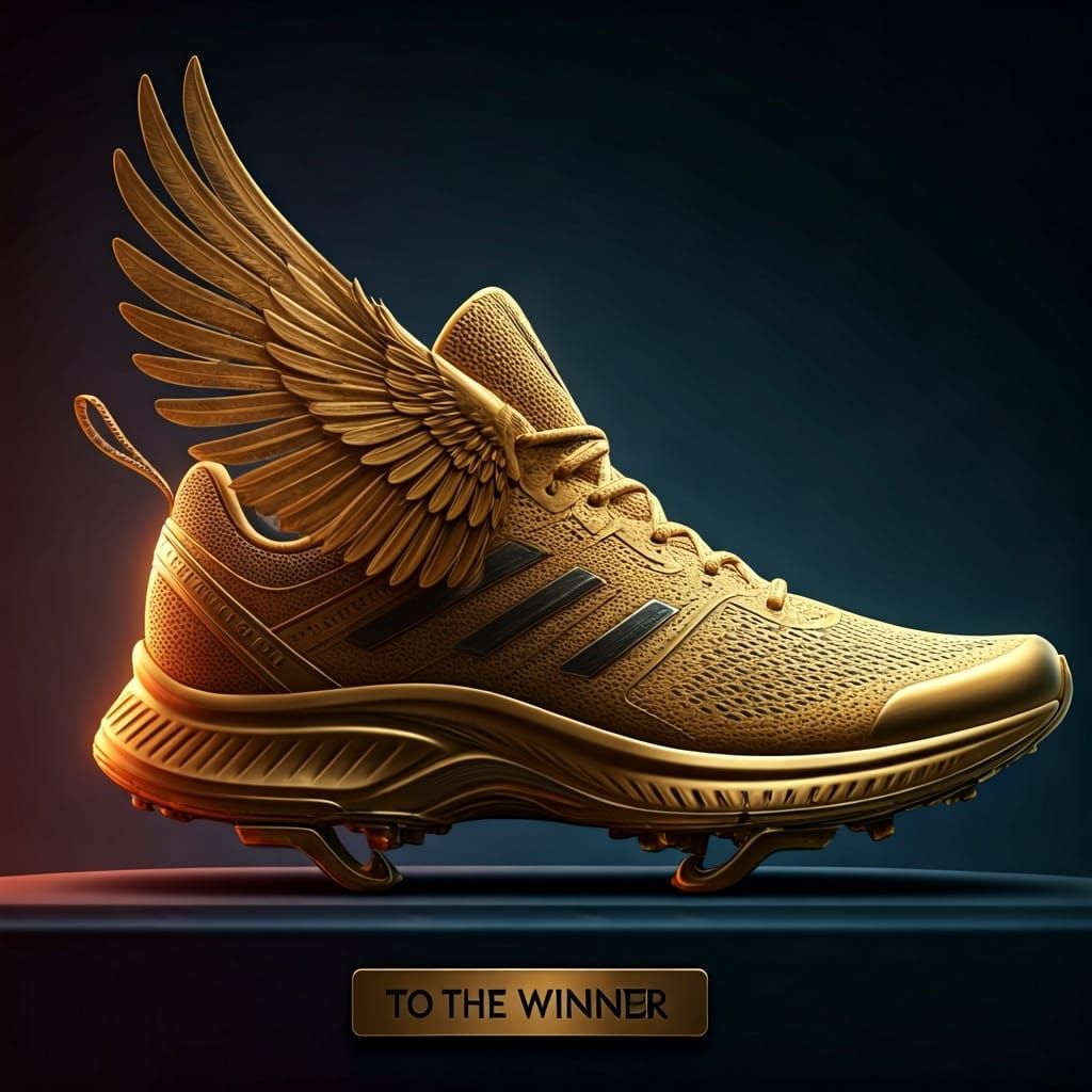 Winged Golden Shoe Trophy: Hyperrealistic Art