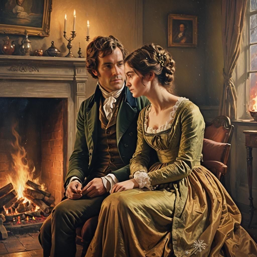 Mr. Darcy and Elizabeth Bennet by Fire