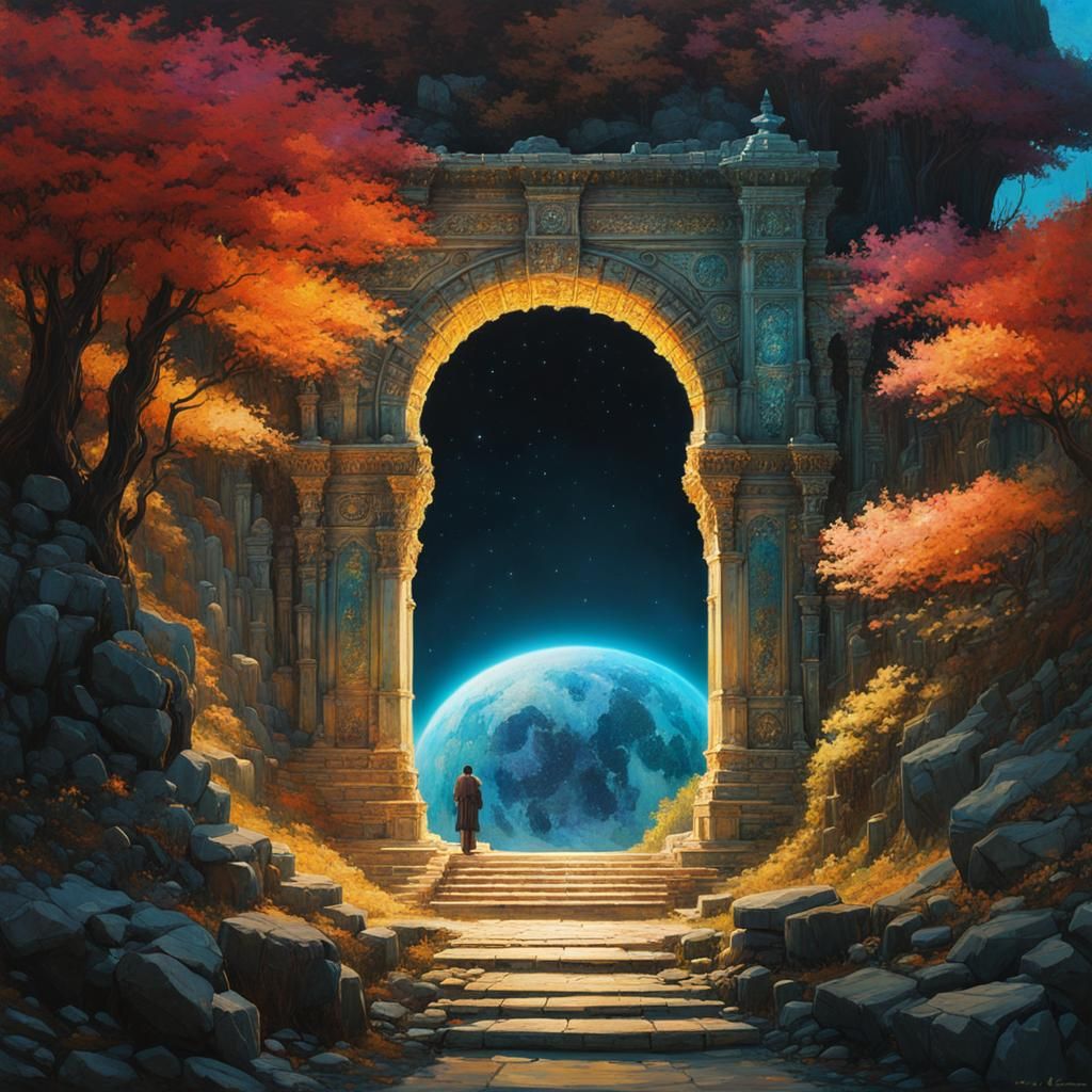 Stone Archway to Another Universe in Fantasy Painting