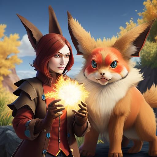 Elegant Pokemon Eevee in Fractal Precisionism Style