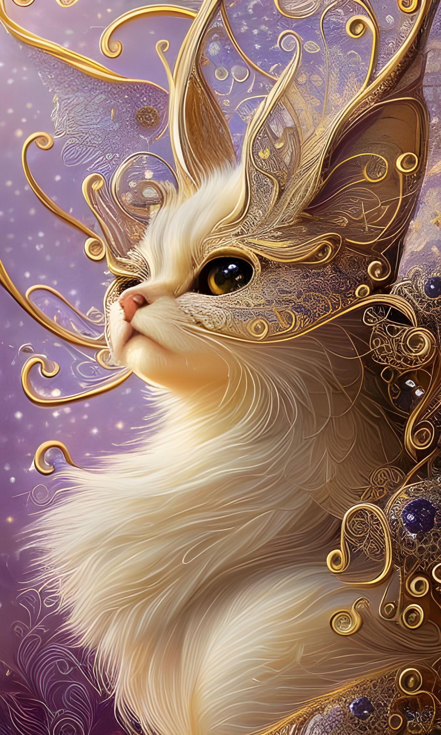 Magical Gold Filigree Cat in Hyperdetailed Style
