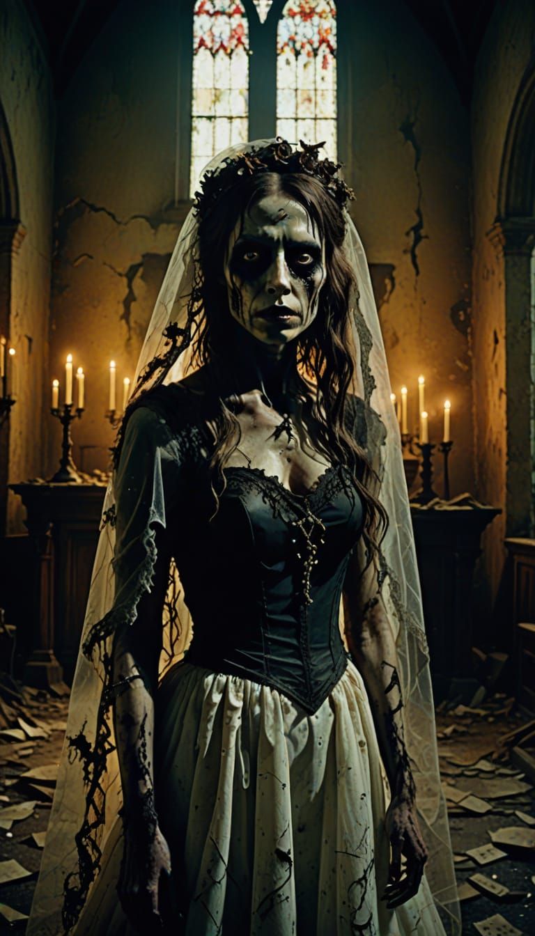 Zombie Bride in Gothic Dark Fantasy Style