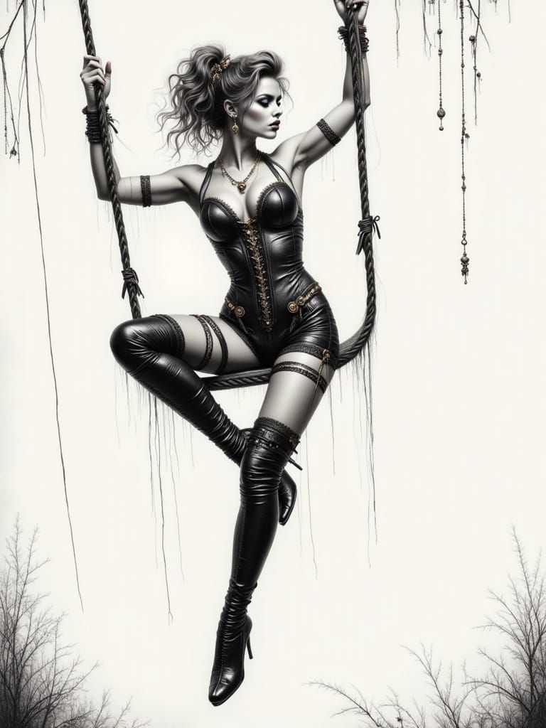 Provocative Circus Acrobat Pinup in Charcoal Style