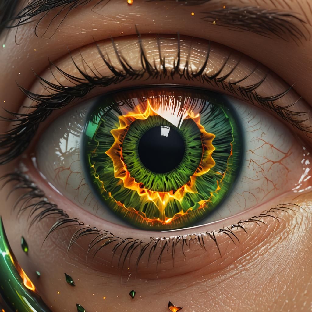 Inferno Reflected in Emerald Eye: Fantasy Concept Art