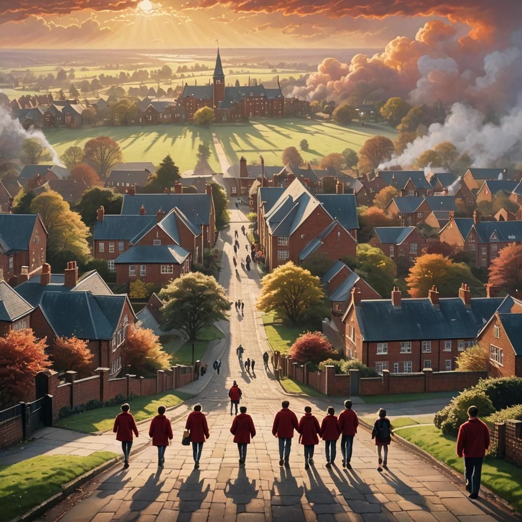 Sunrise Over Teesside School in Photorealistic Style