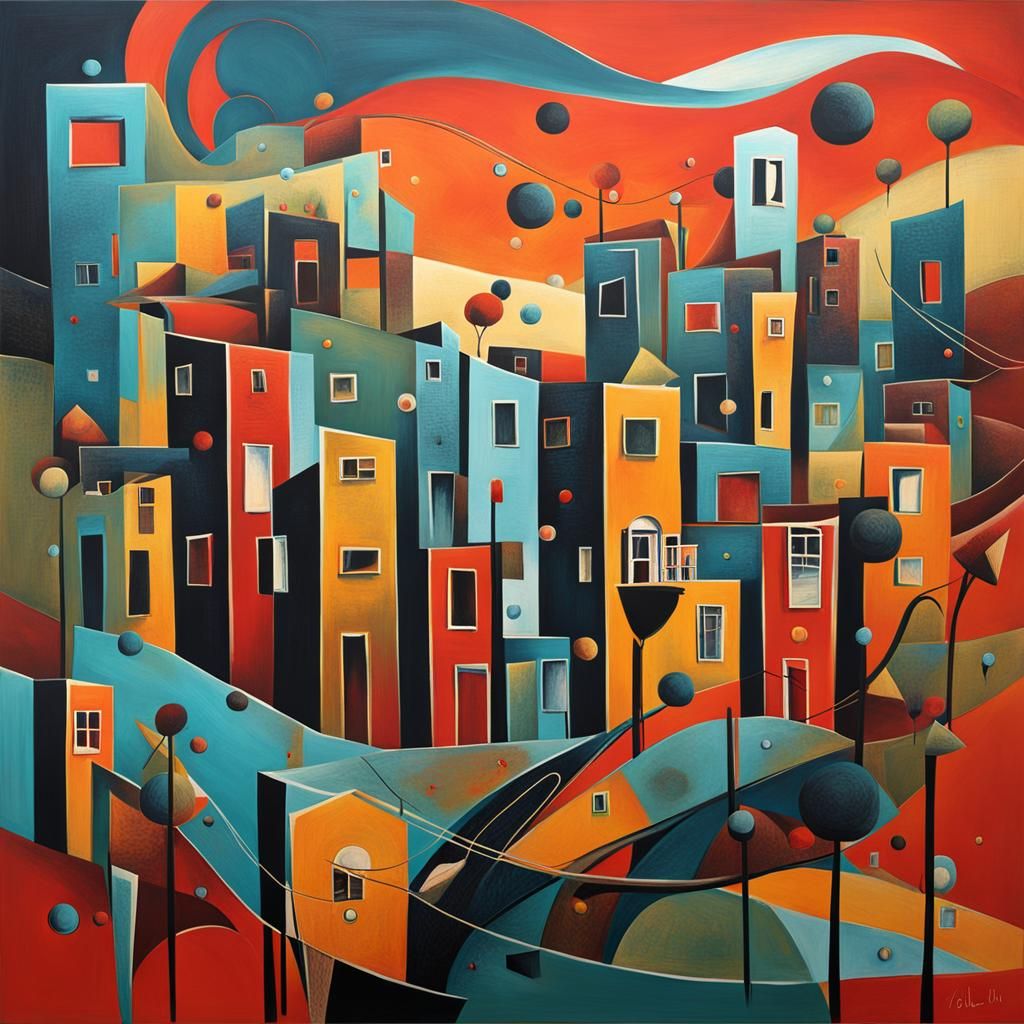 Surreal Town: Abstract Art in Complementary Colors