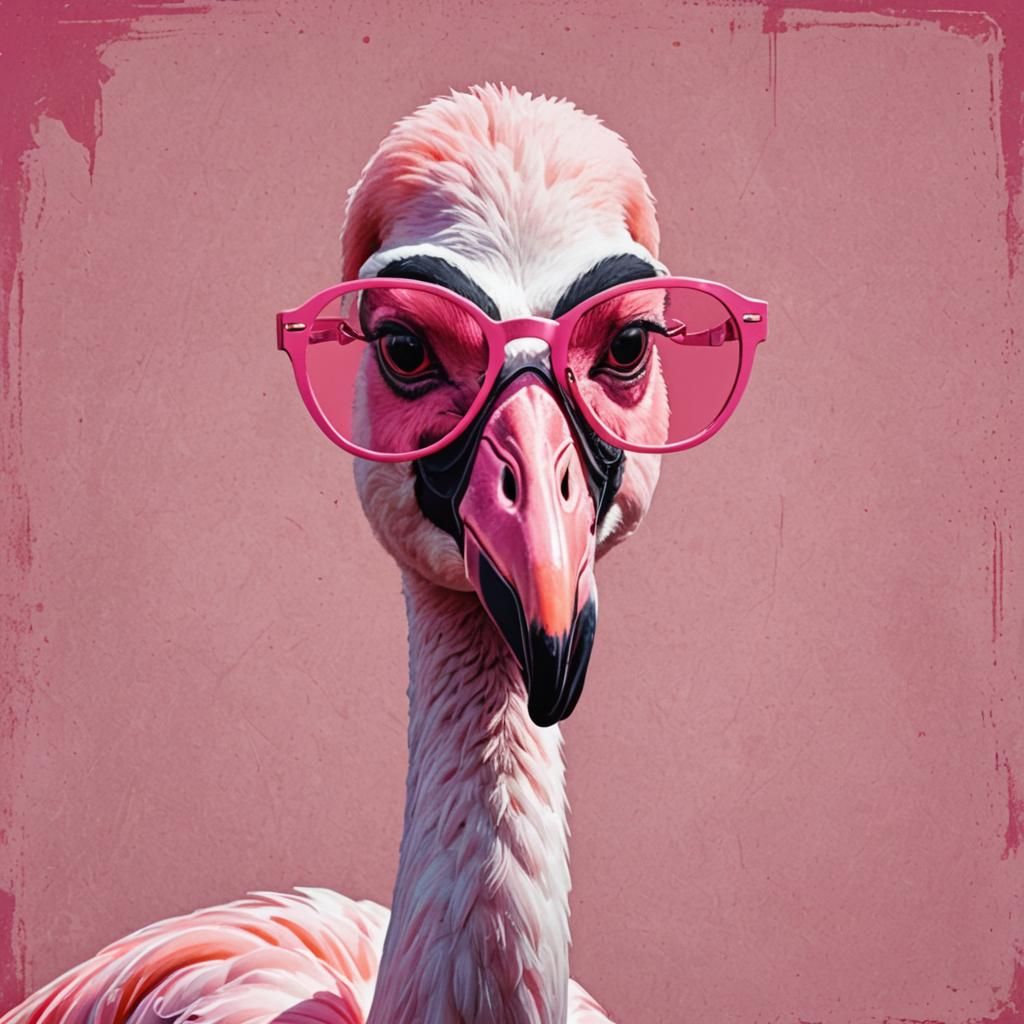 Flamingo Portrait in Pop Art Style with Pink Glasses