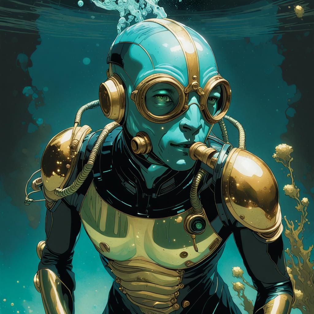 Bioluminescent Abe Sapien in Futuristic Underwater Art