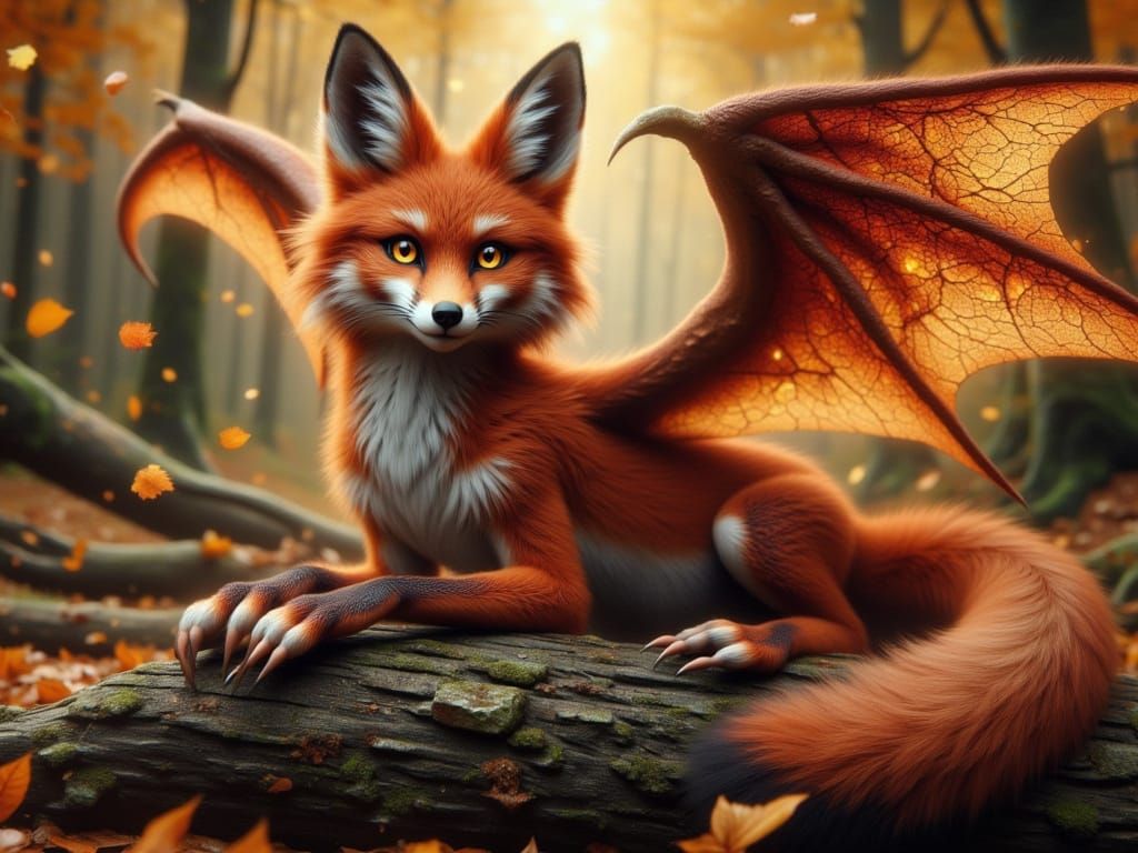 Red Fox Anthropomorphic Dragon in Fractal Style