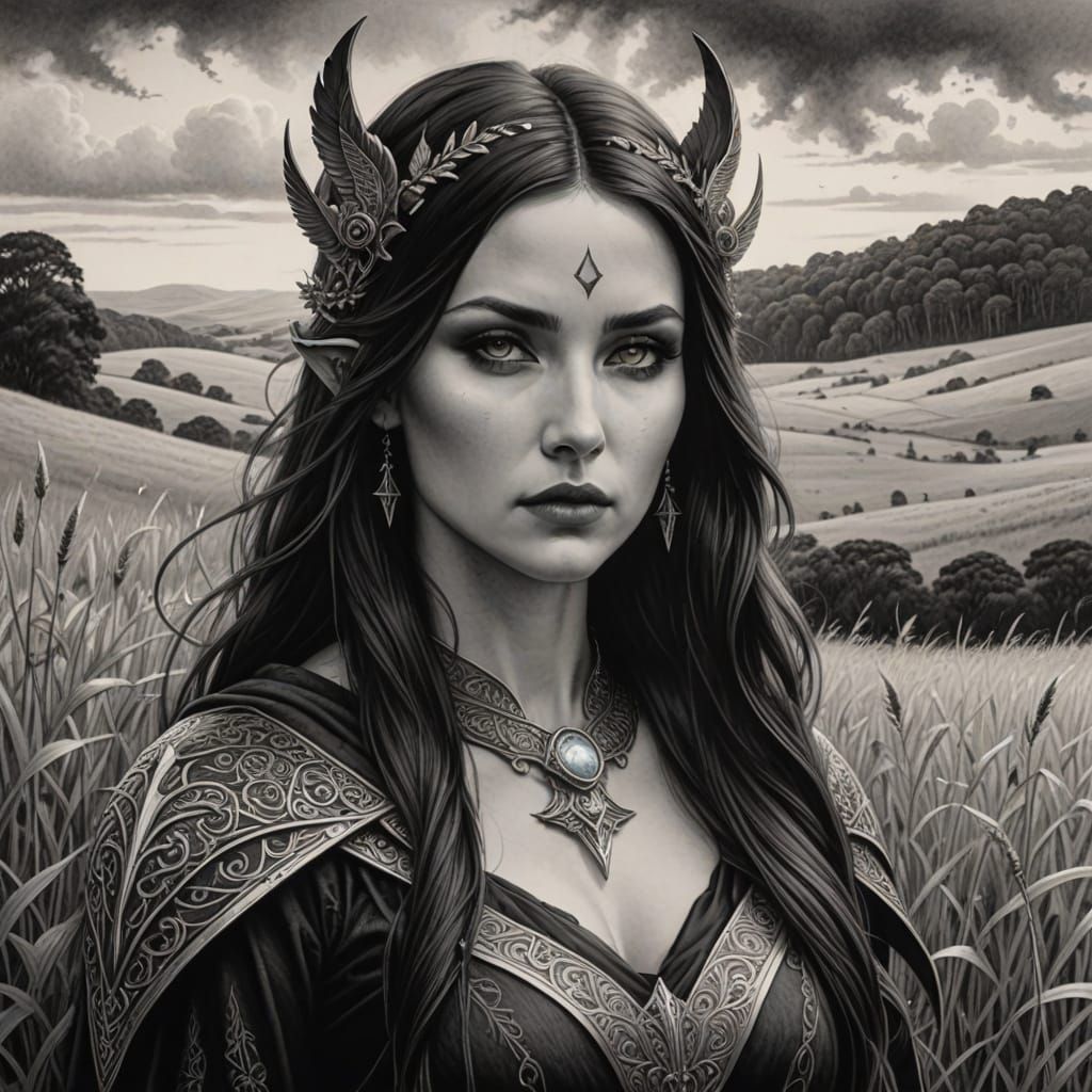 The Morrigan Goddess on a Celtic Landscape