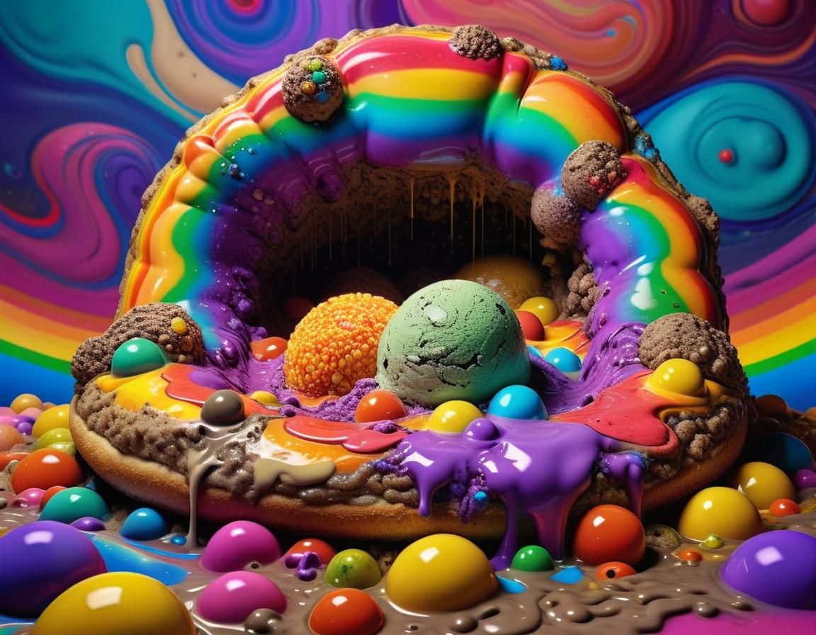 Grotesque Dessert Still Life in Klimt Style