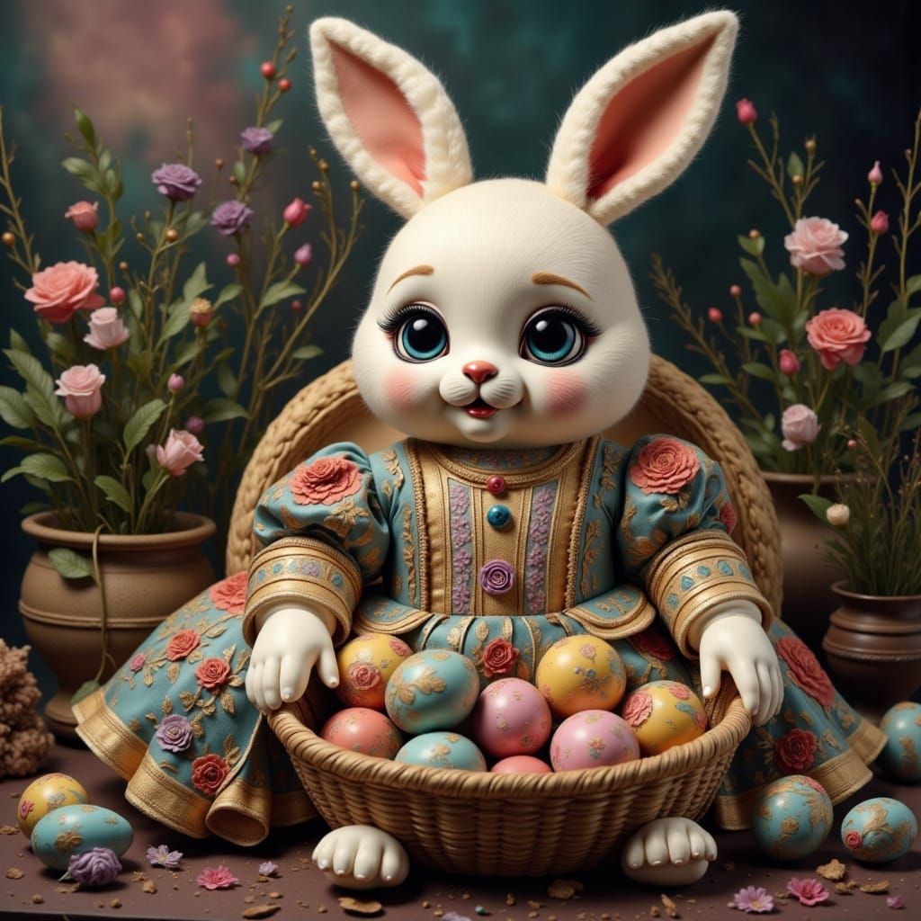 Vibrant Easter Bunny in Whimsical, Cinematic Surroundings