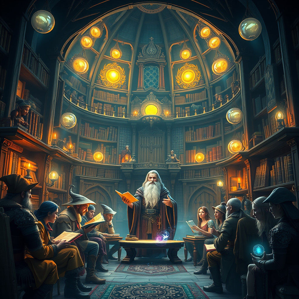 Mystical Library: Fantasy Students Learning Magic