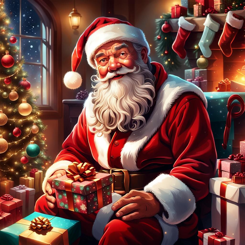 Hyperrealistic Santa Claus in Cozy Christmas Scene