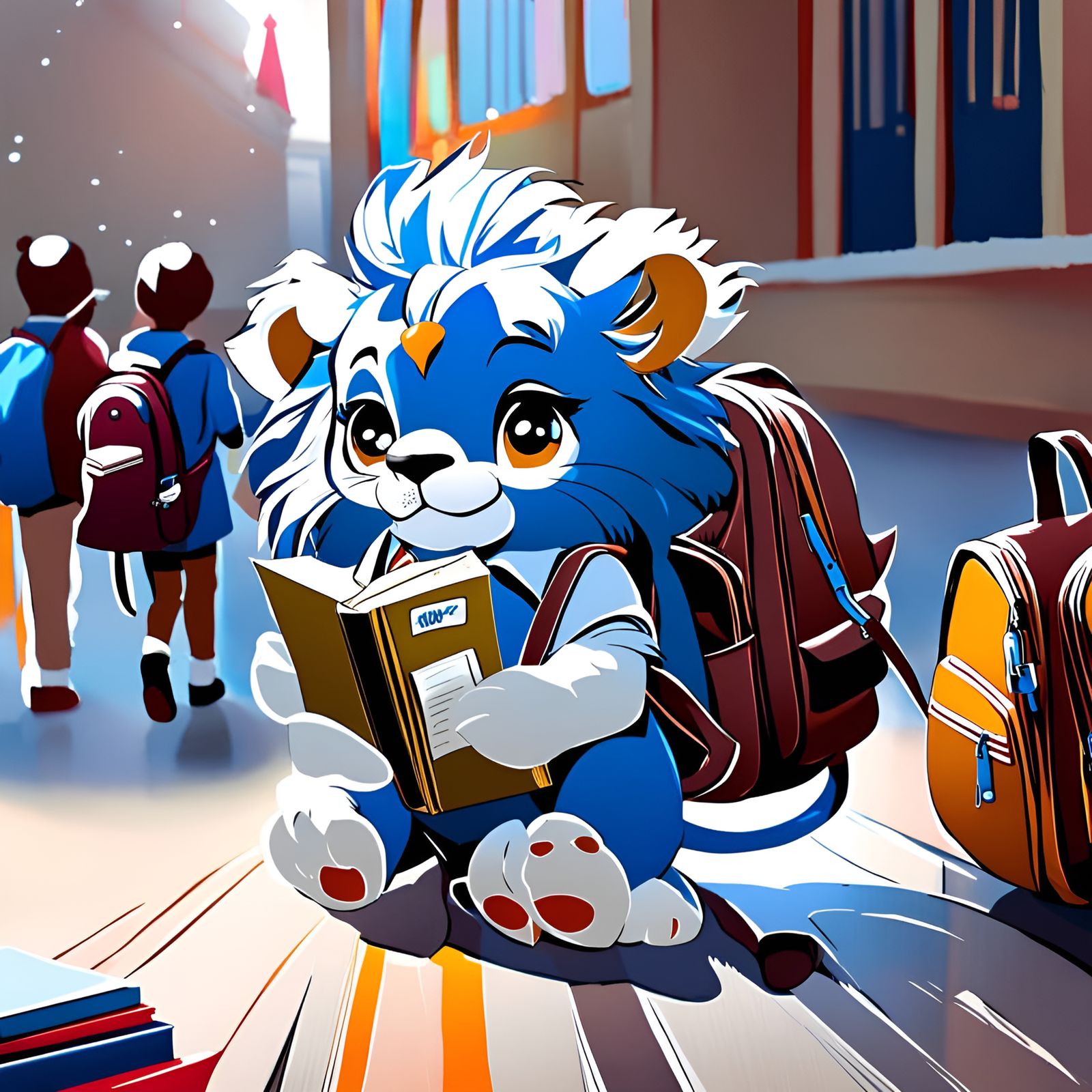 Lion's First Day of School: Detailed Digital Art