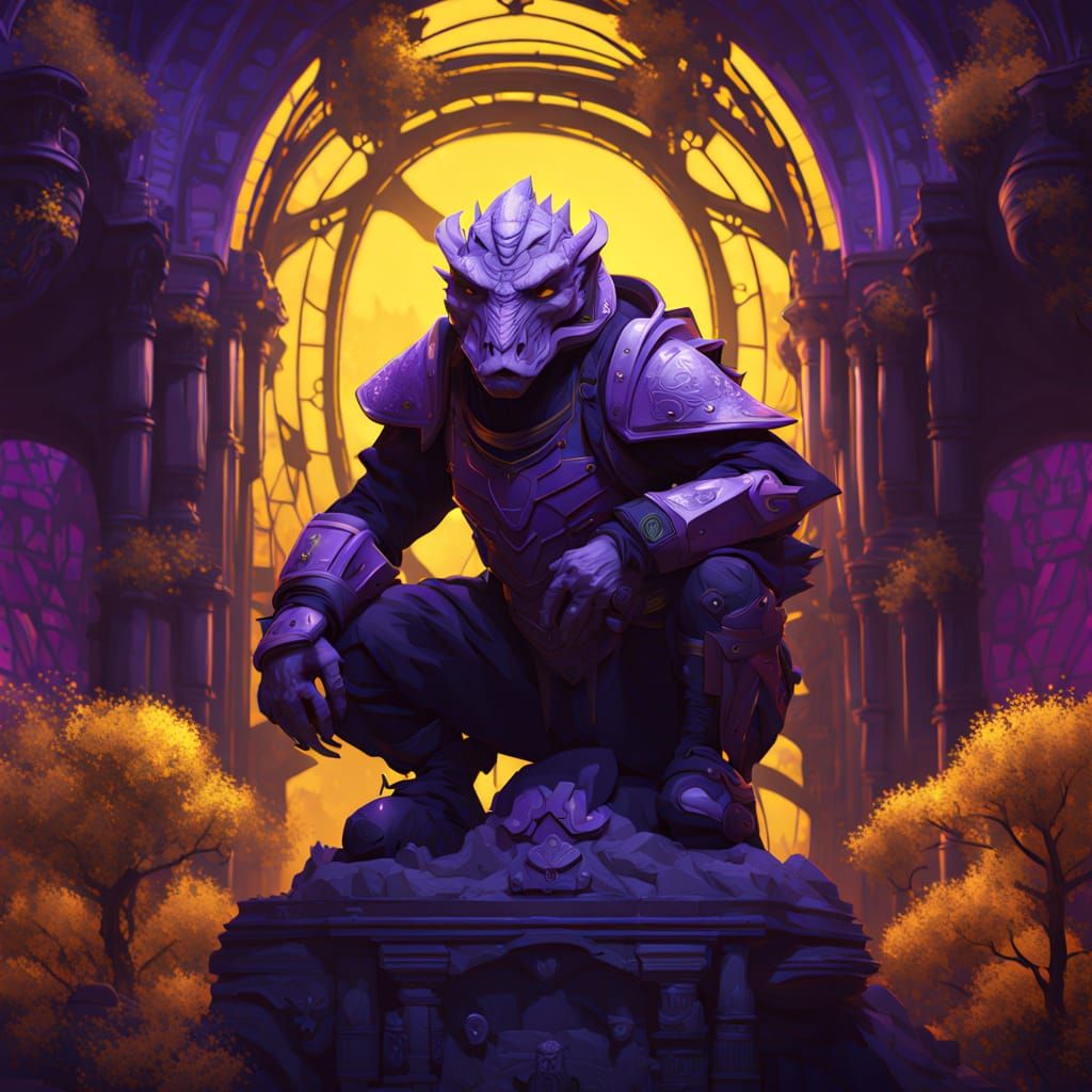 Cyberpunk Dark Fantasy Hybrid Dragons Stand Guard on Alien C...