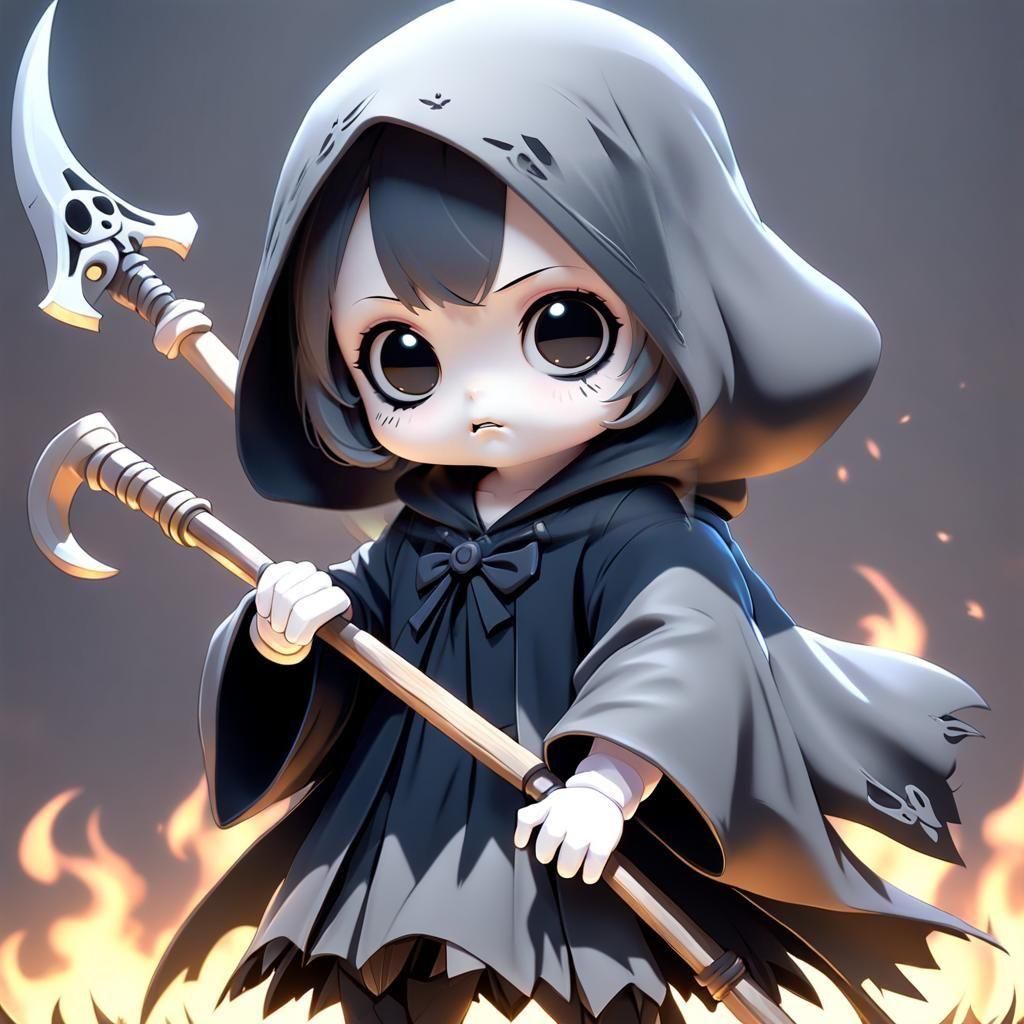 Cute Baby Grim Reaper in 3D Anime Style