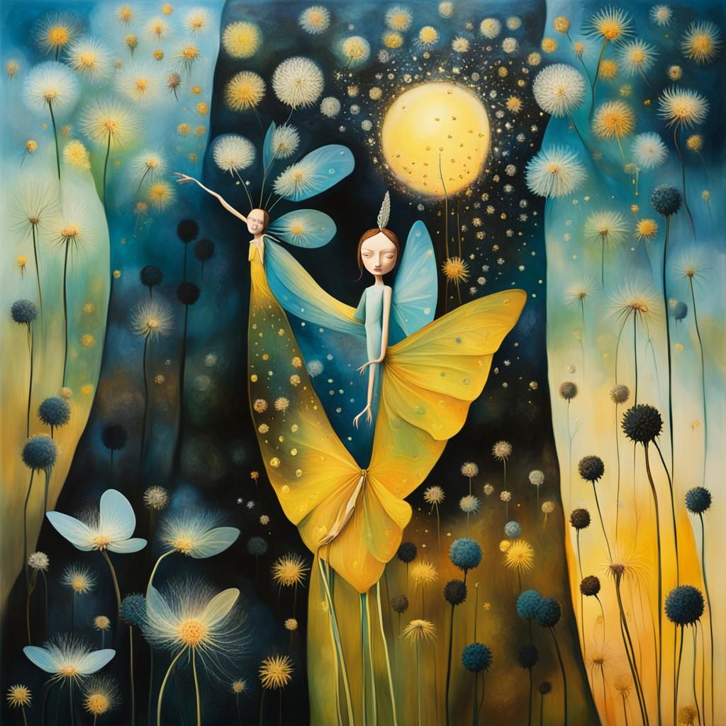 Winged Fairies Making Wishes in Surreal Dreamscape