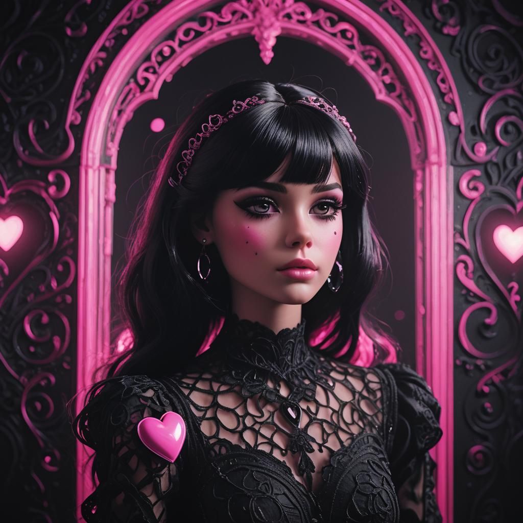 Emo Barbie with Pink Tears in Art Nouveau Style