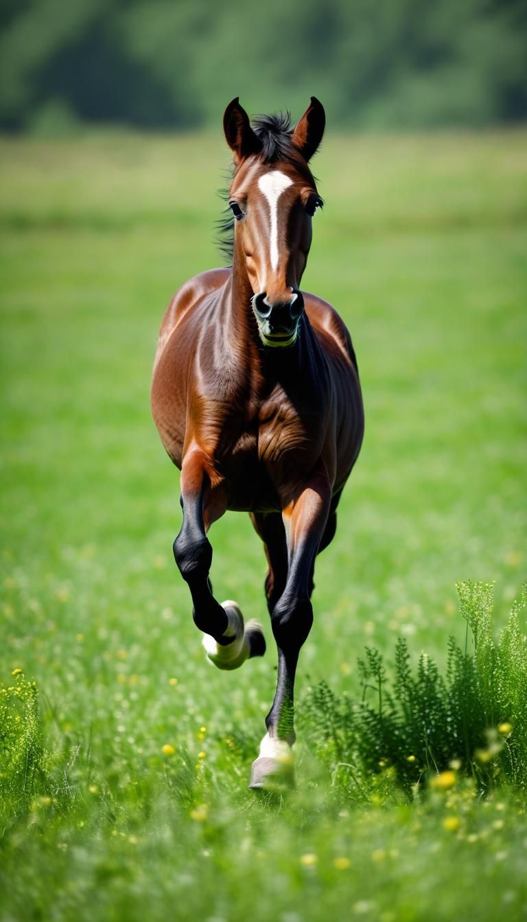Foal's Joy: Young Horse Playing in Meadow